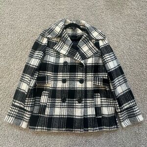 George Black and Cream Plaid Women's Peacoat